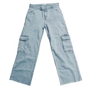 MNG Denim Womens Light Blue Frayed Hem Cargo Pants Size 6